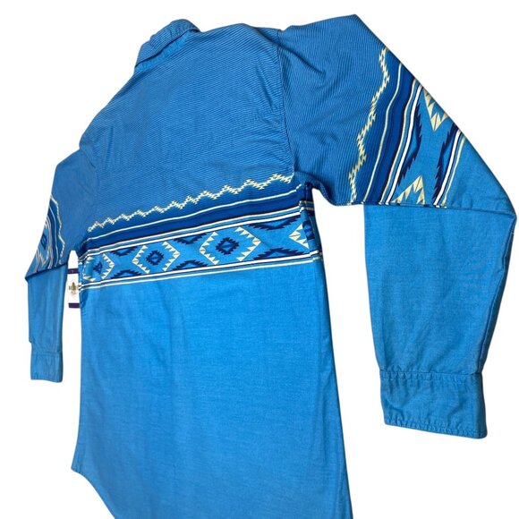 VTG Express Rider Pearl Snap Shirt Western Cowboy Rodeo Ranch 2XL Blue Aztec - Picture 7 of 16